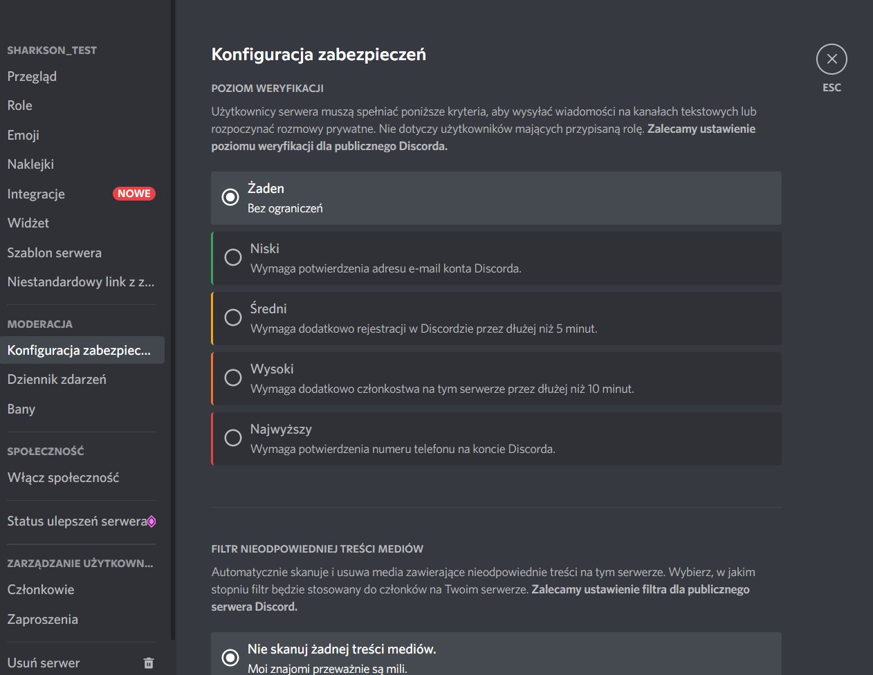 Przykład ustawienia serwera Discord